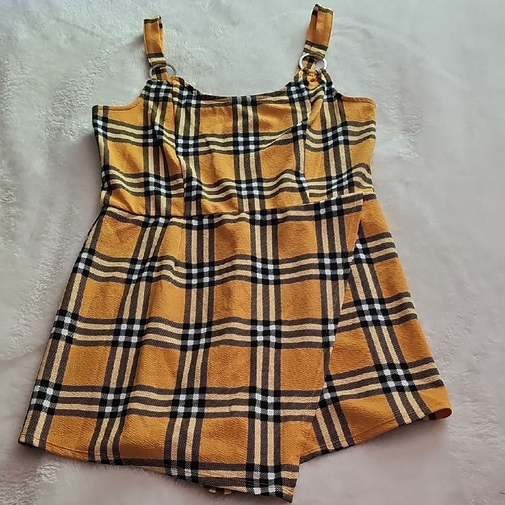 Yellow Plaid Sleeveless Romper